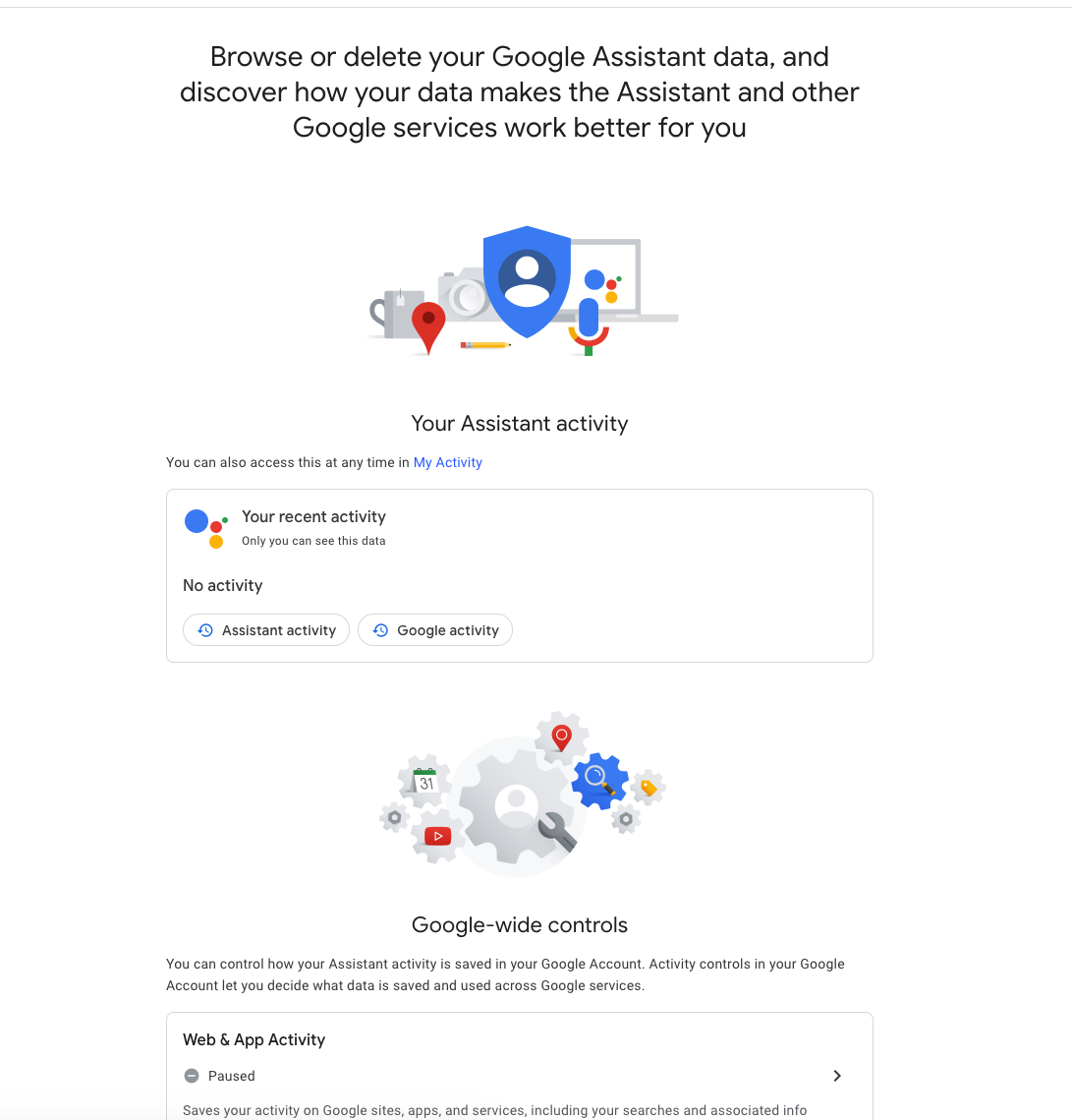 Google Assistant activity screen