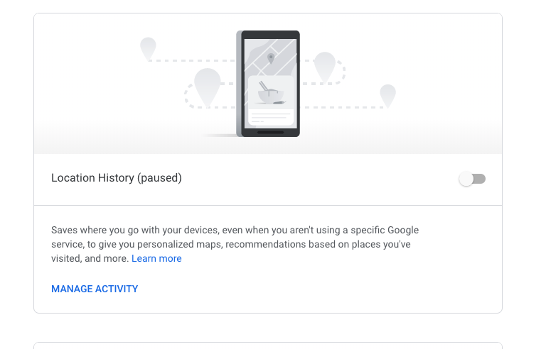 Google's location history settings